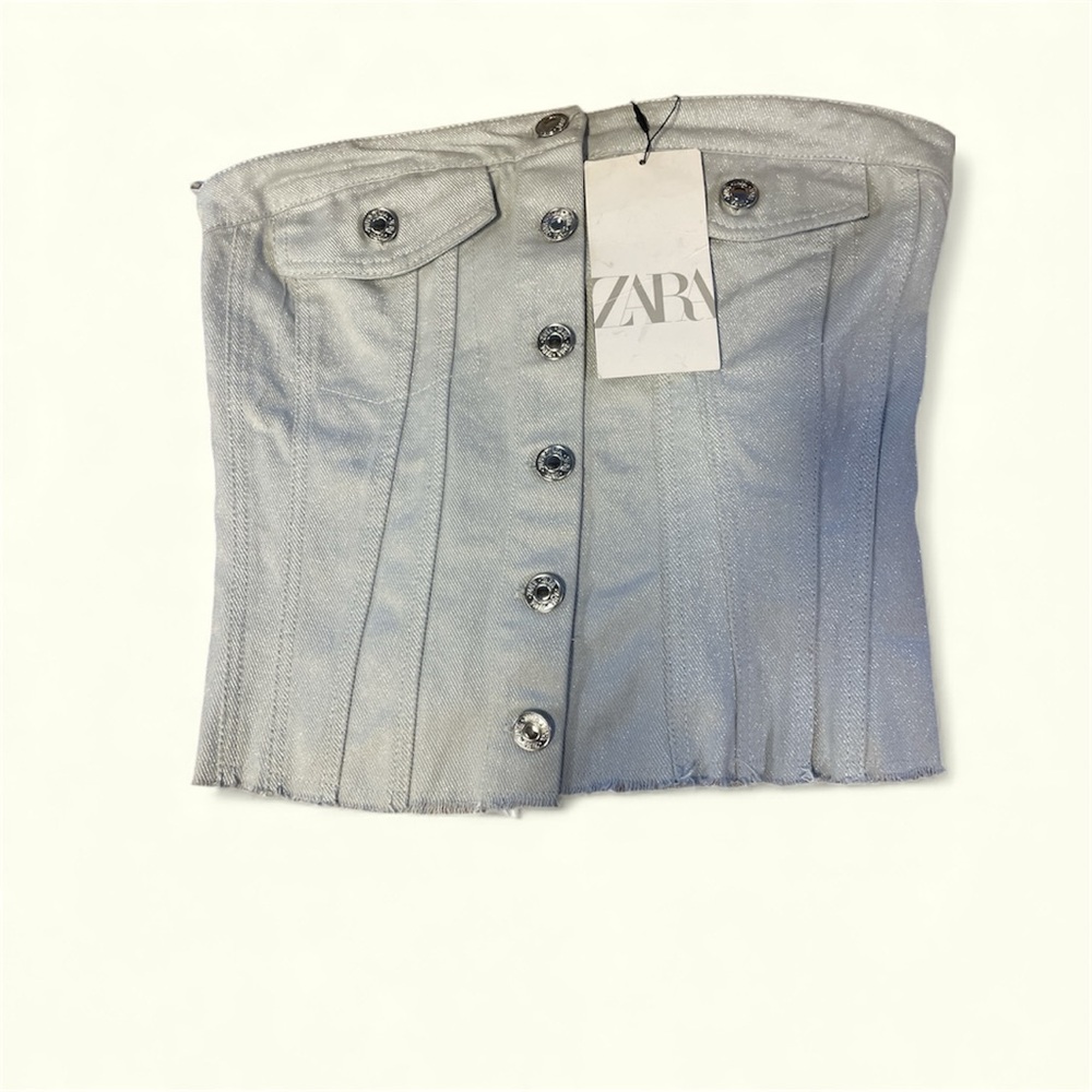 Zara Metallic Silver Corset Top